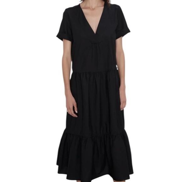 🖤 ZARA Black Ruffled Poplin Dress | Size XL | 100% Cotton - Picture 2 of 8